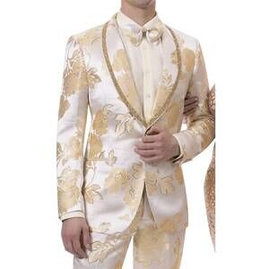 NEW KENT & PARK 2 piece fashion slim fit suit with bowtie in ivory/gold